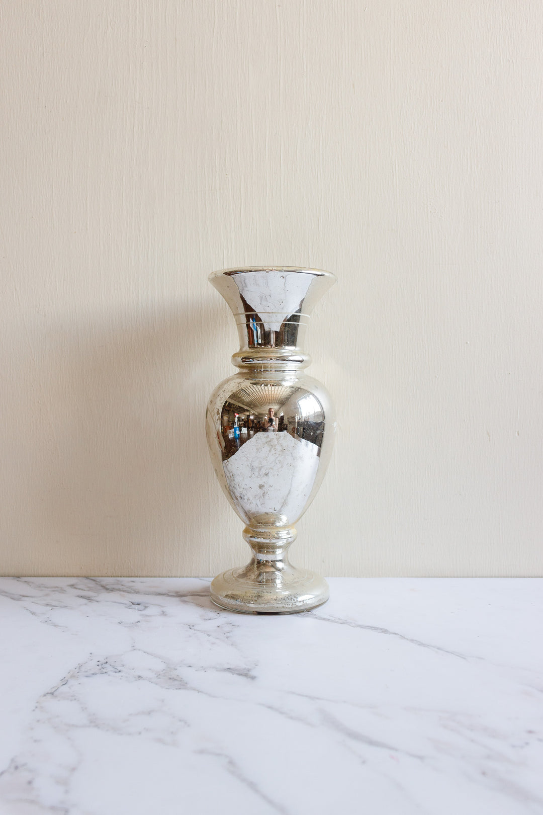 antique french hand painted mercury glass vase