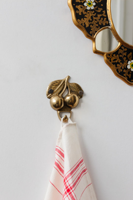 vintage french pair of brass "cérise" wall hooks
