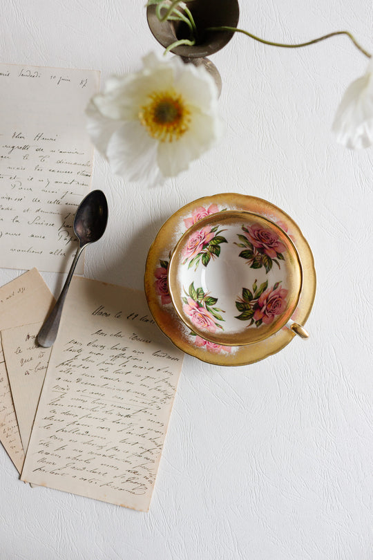 rare collectible midcentury paragon pink cabbage rose teacup and saucer