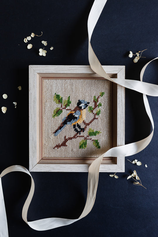 vintage french "petit point" oiseau