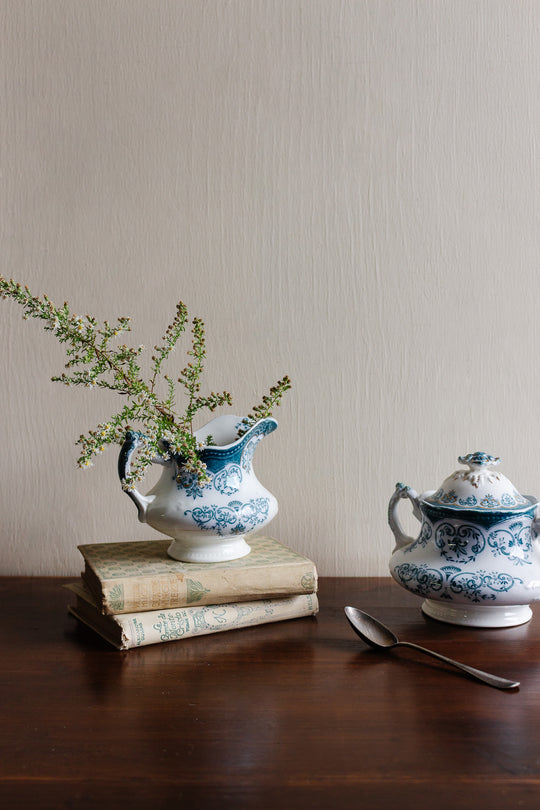 rare johnson brothers aqua regent creamer, and sugar bowl