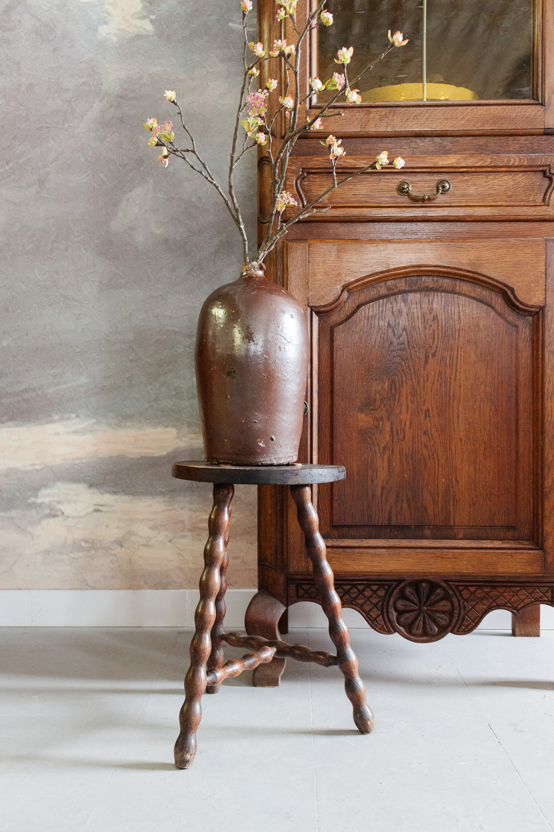 antique french bobbin leg stool