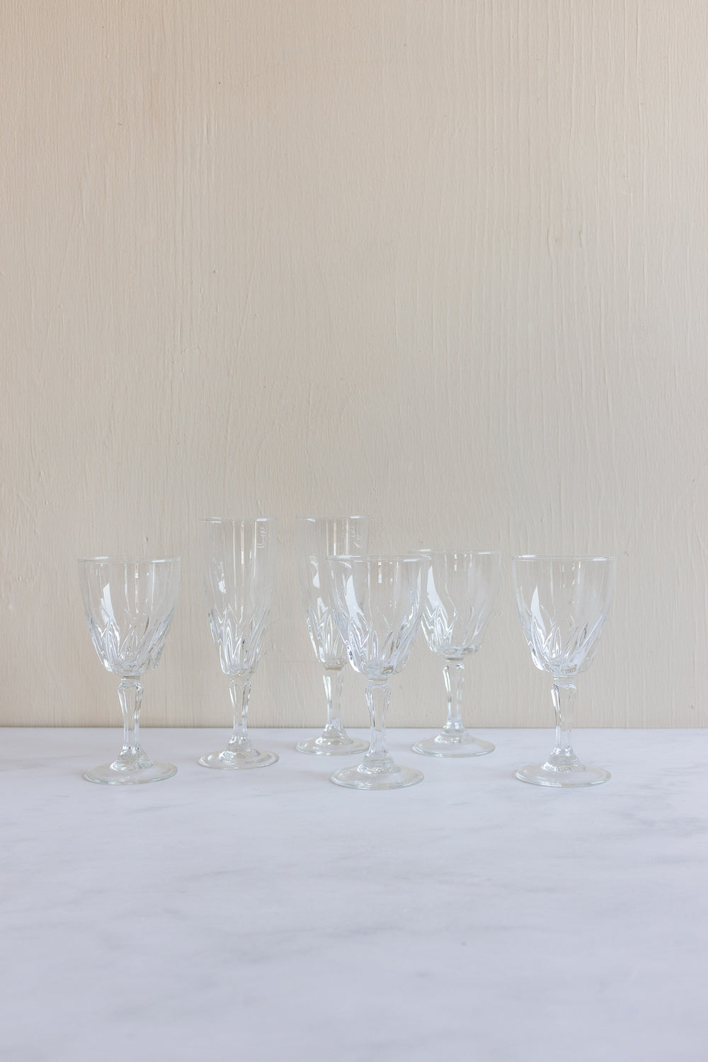 eclectic set of 6 vintage french wine glasses