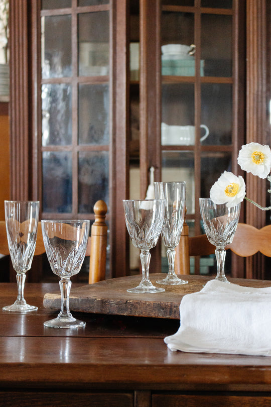 eclectic set of 6 vintage french wine glasses