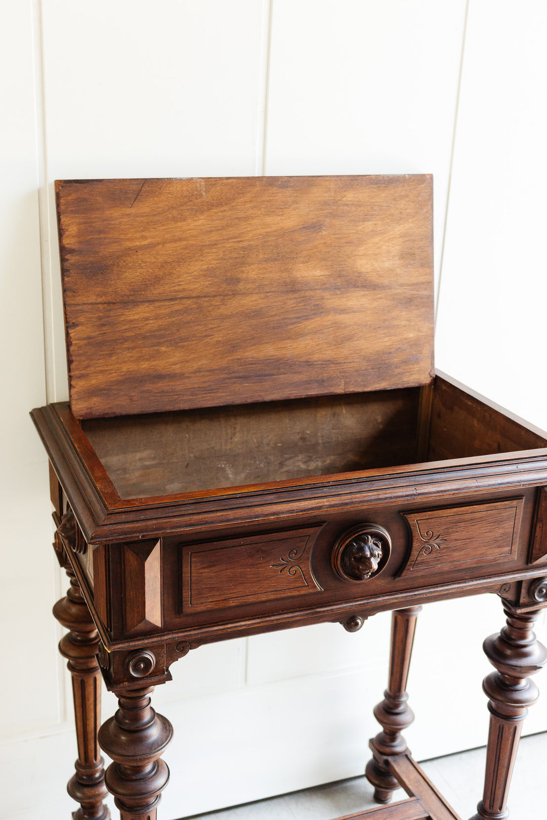 antique french walnut lion head box table