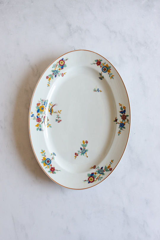 antique limoges "oiseaux et fleurs" painted platter