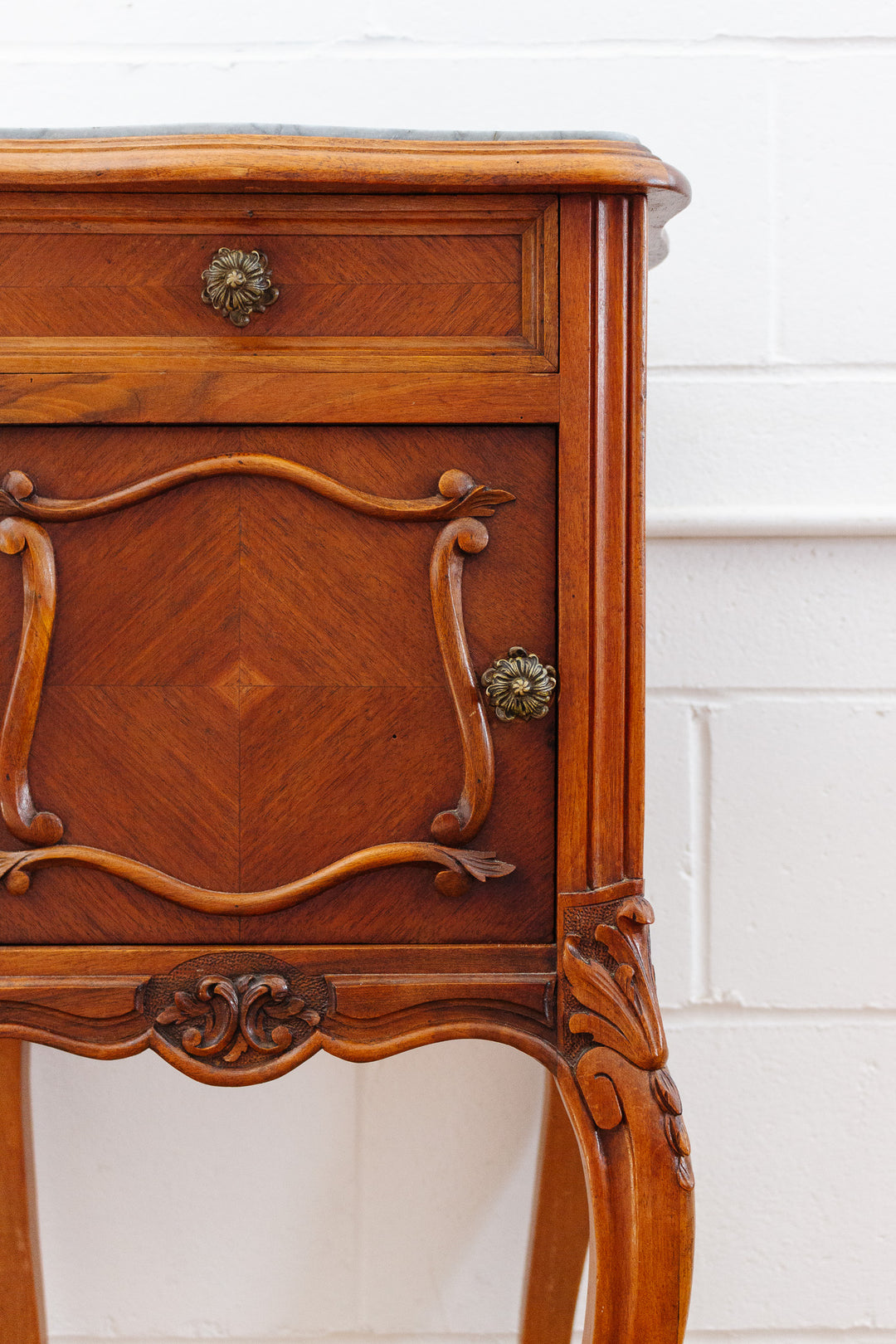 antique french Louis xv style marble top nightstand