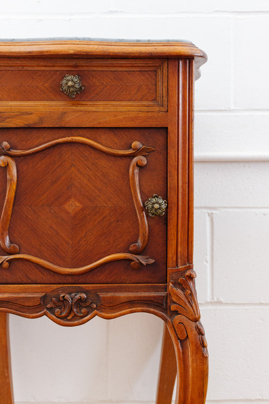 antique french Louis xv style marble top nightstand