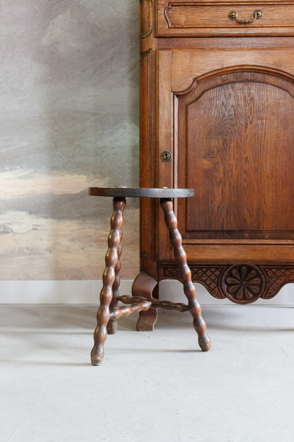 antique french bobbin leg stool