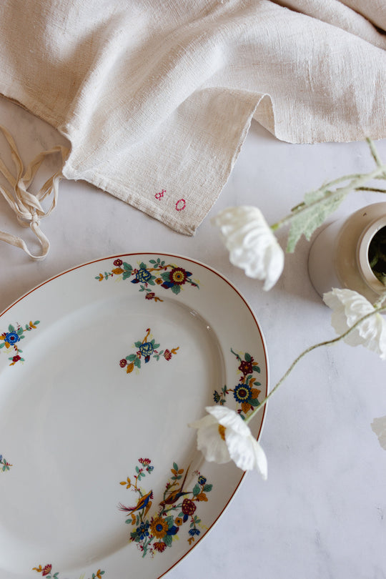 antique limoges "oiseaux et fleurs" painted platter