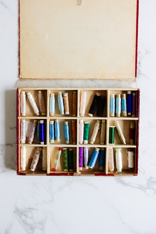 antique Swiss "mercerie" thread storage box