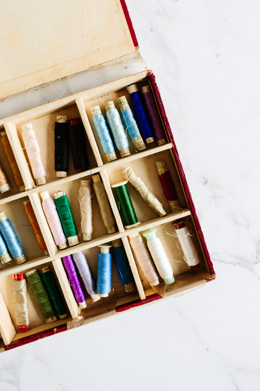 antique Swiss "mercerie" thread storage box