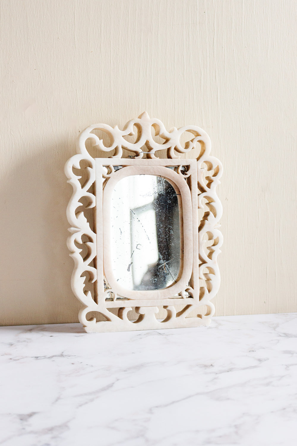rare antique french carved alabaster mirror