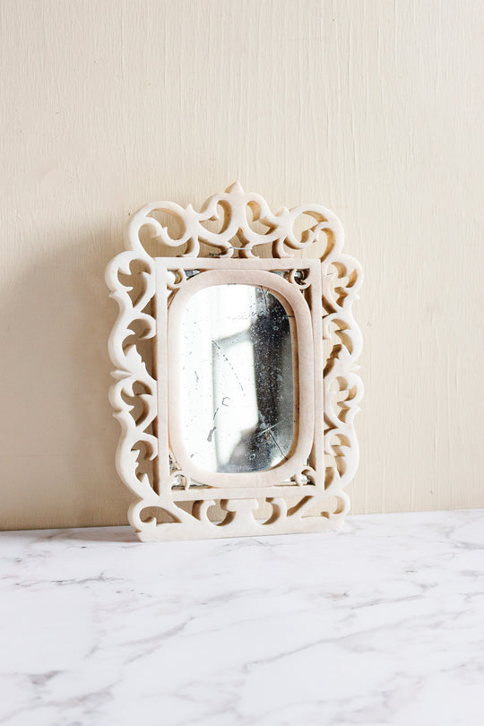 rare antique french carved alabaster mirror