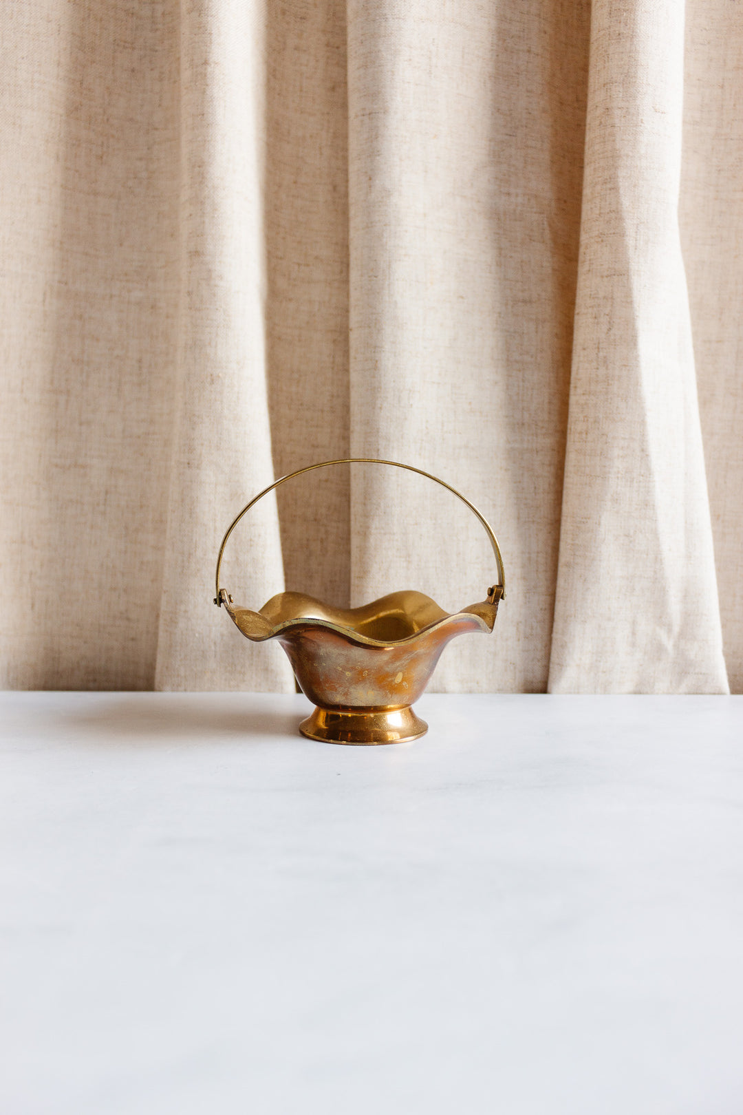 vintage french brass fluted bowl with handle