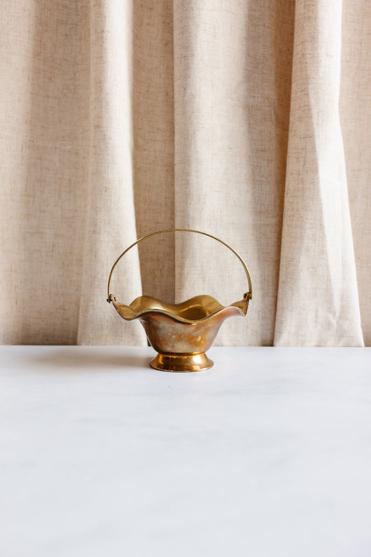 vintage french brass fluted bowl with handle