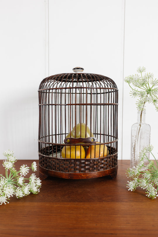 antique french chinoiserie bird cage with porcelain top