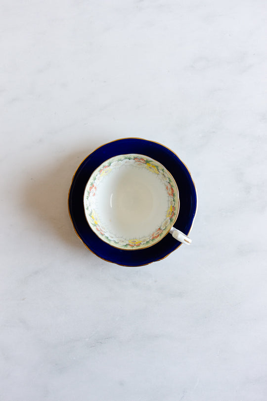 vintage aynsley cobalt blue floral rimmed teacup