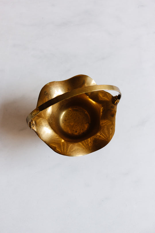 vintage french brass fluted bowl with handle