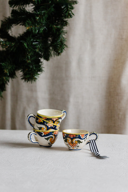 antique french handpainted petite mug set of 4