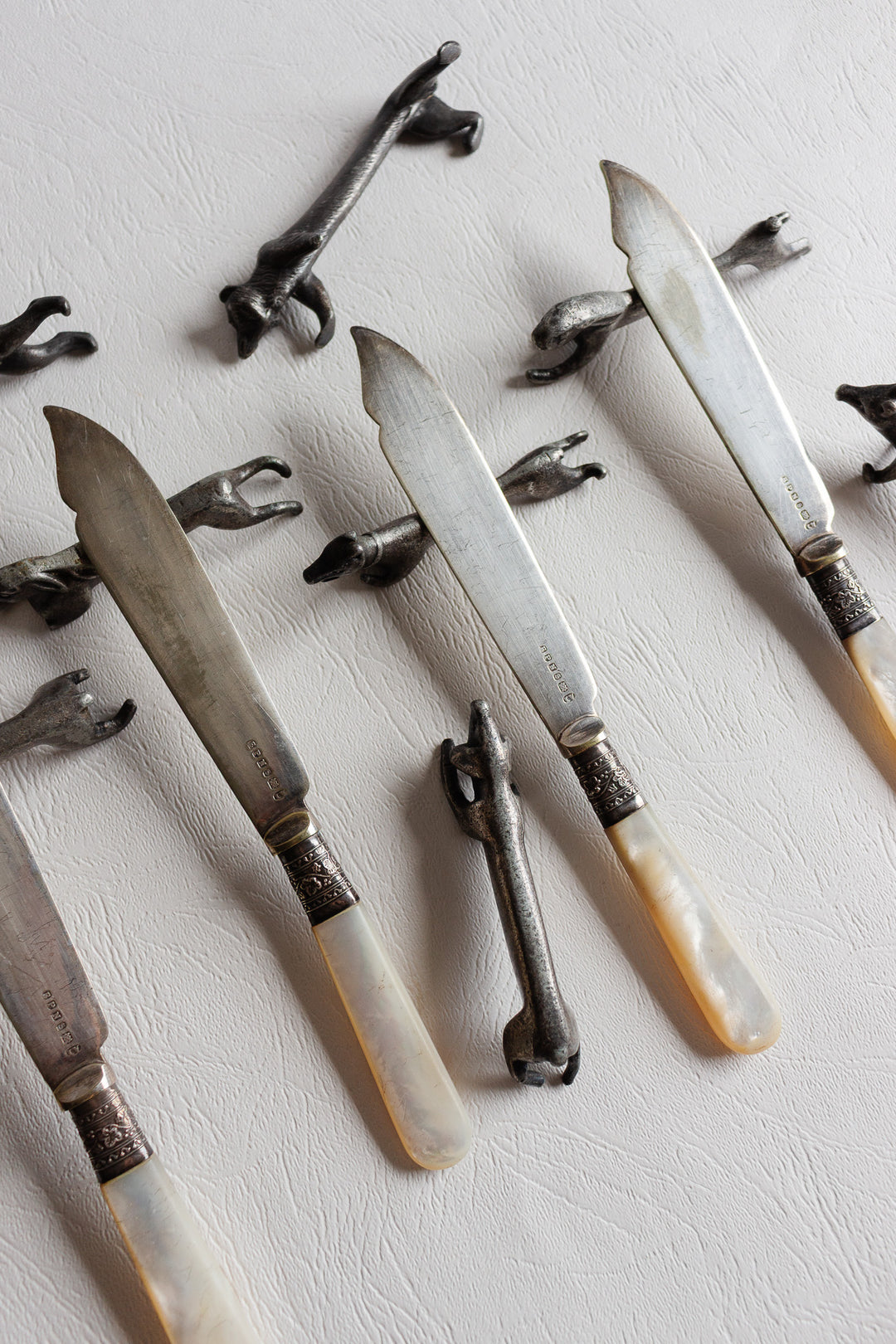 set of 8 antique french "zoomorphe" knife rests