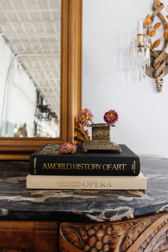 antique french ornate brass inkwell