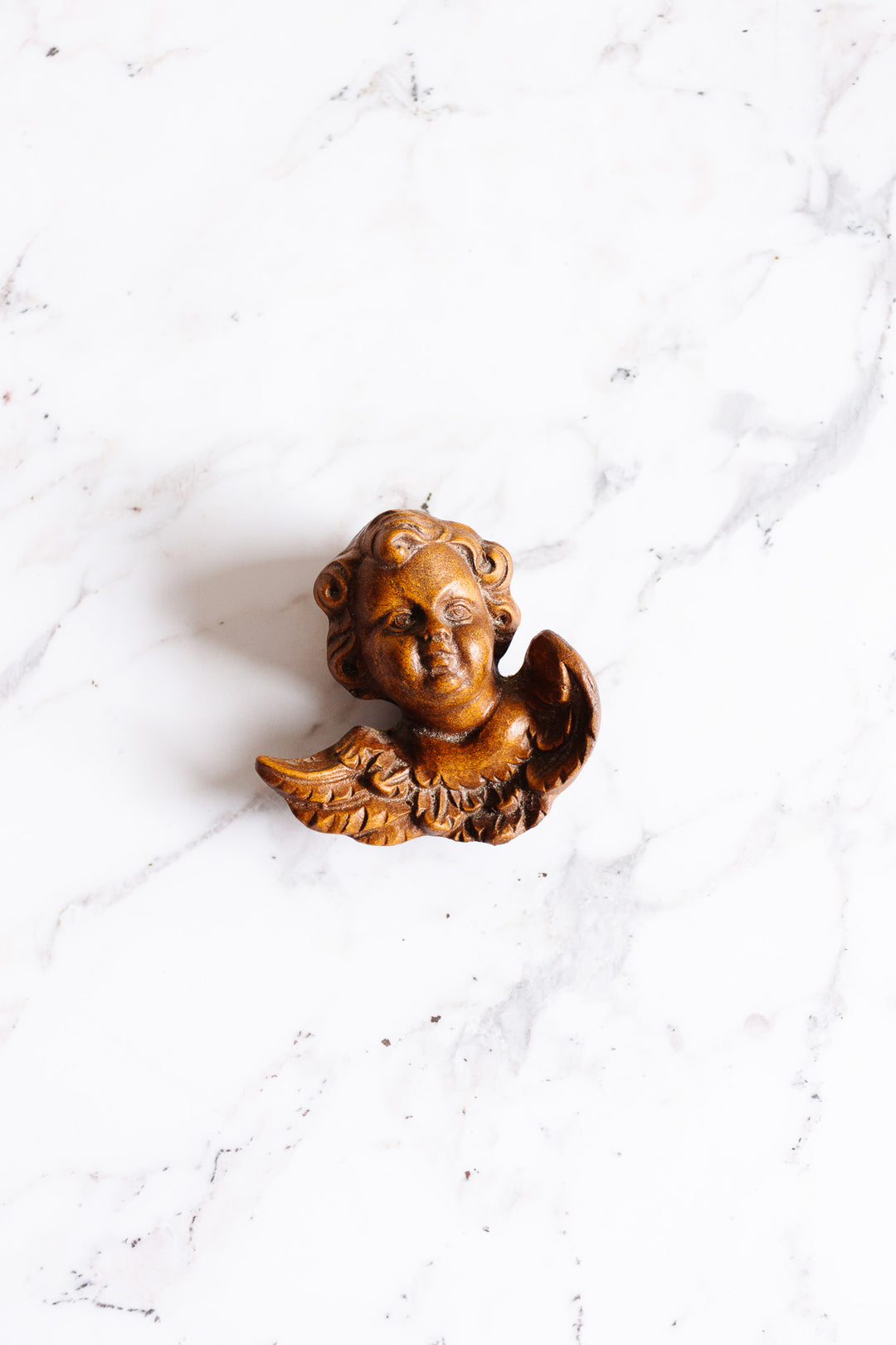 antique french wood carved cherub