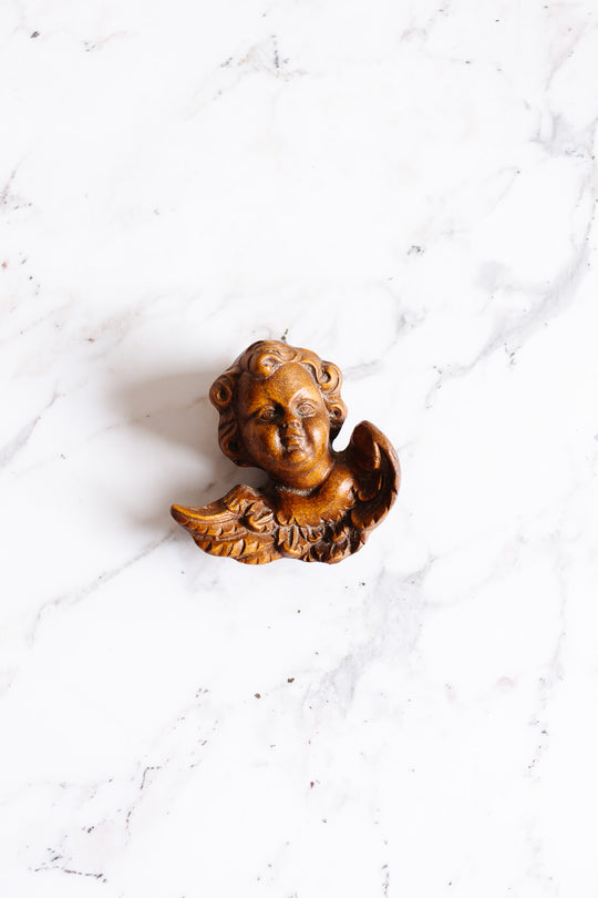 antique french wood carved cherub