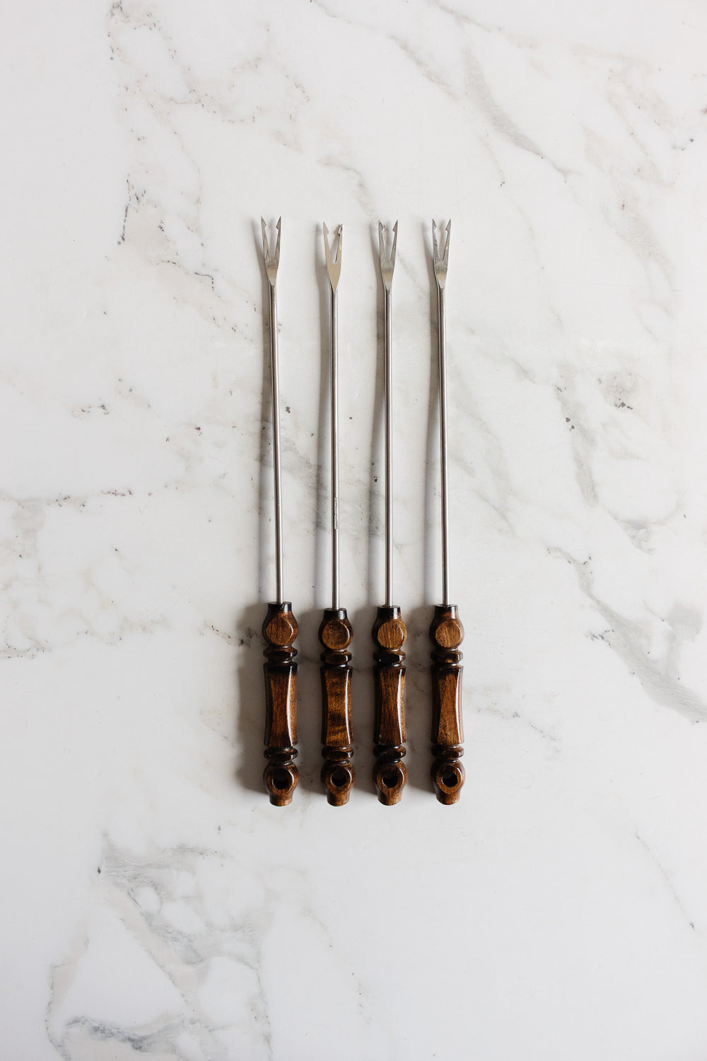 vintage german set of 4 turned wood fondue forks