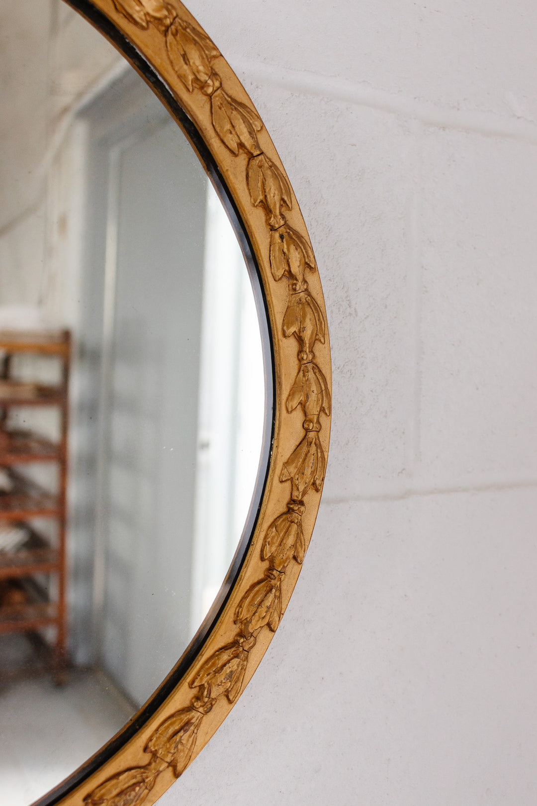 vintage Italian plaster mirror with bow cornice