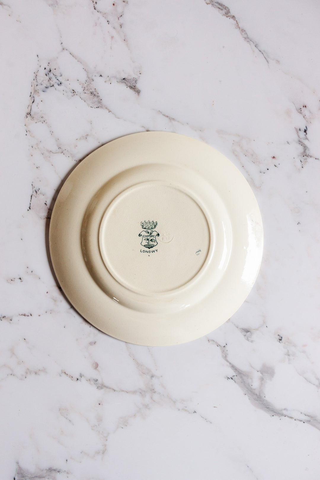 antique French Longwy transferware dinner plates, set of four