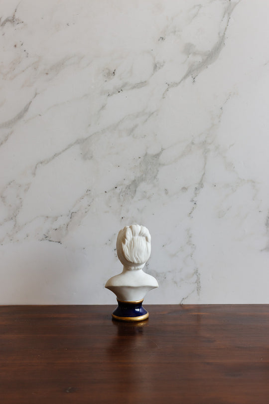 vintage french porcelain bust with blue pedestal