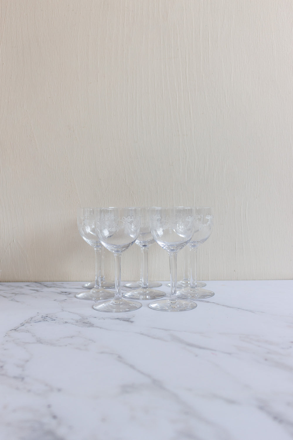 turn of the century French engraved crystal glasses, set of 8