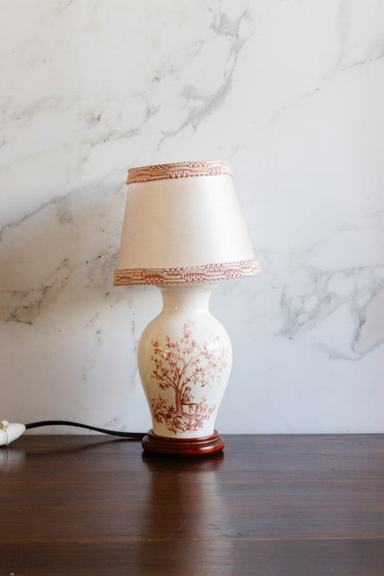 vintage french ceramic lamp with fabric shade
