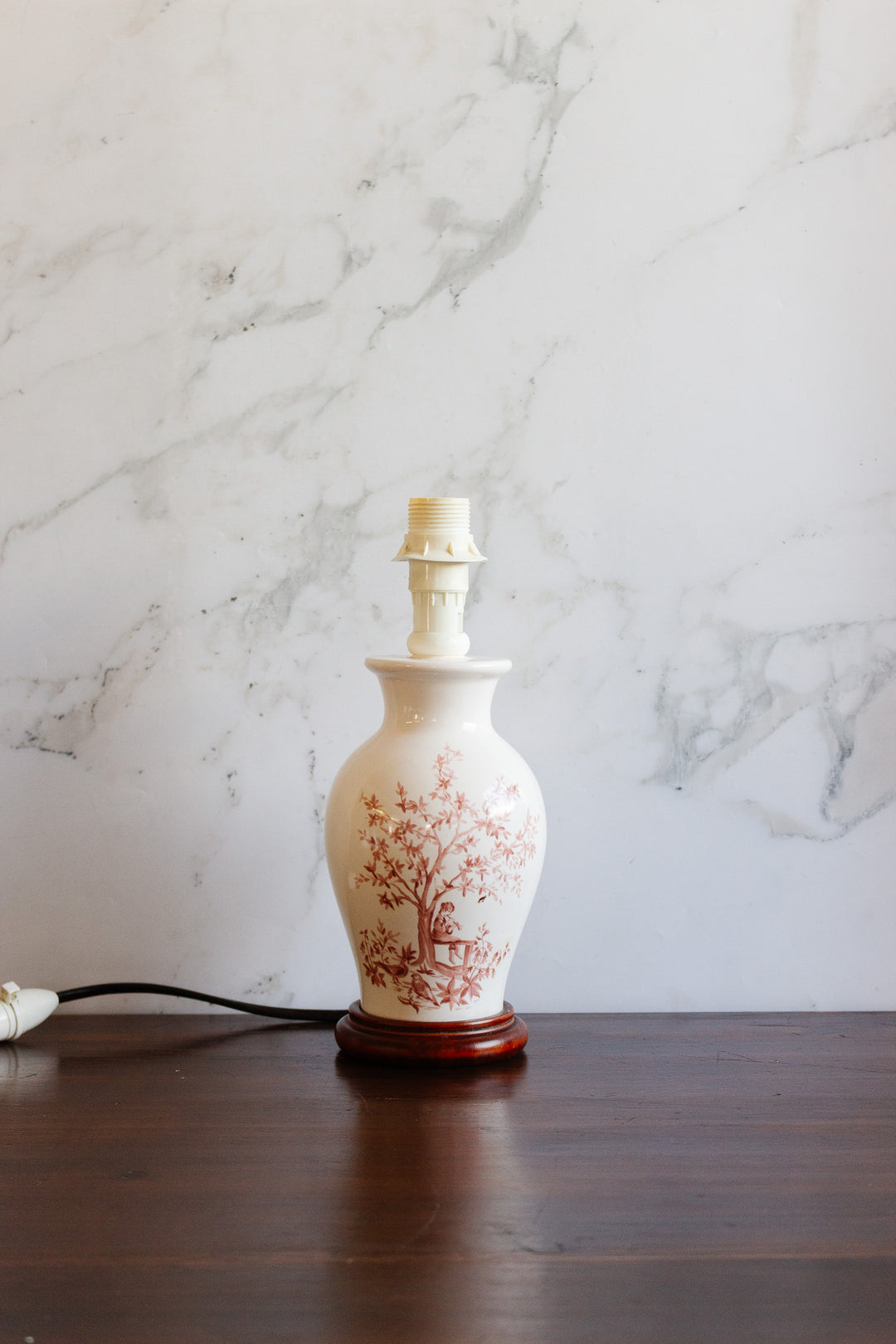 vintage french ceramic lamp with fabric shade