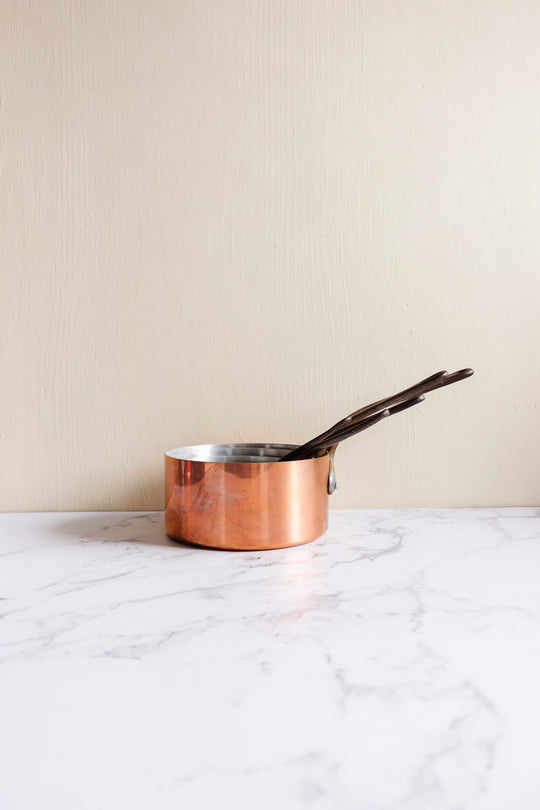 vintage French copper pots, graduated set of 5