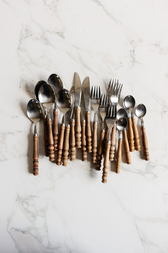 vintage german rostfrei wood and stainless steel cutlery set of 20