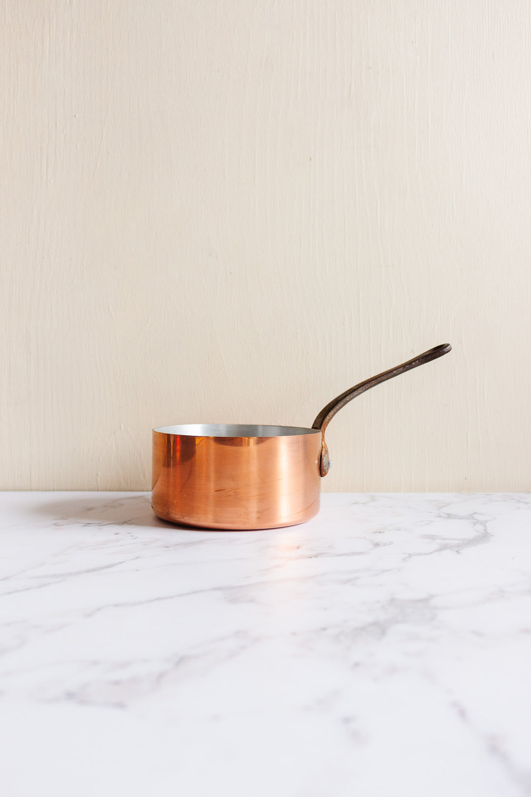 vintage French copper pots, graduated set of 5