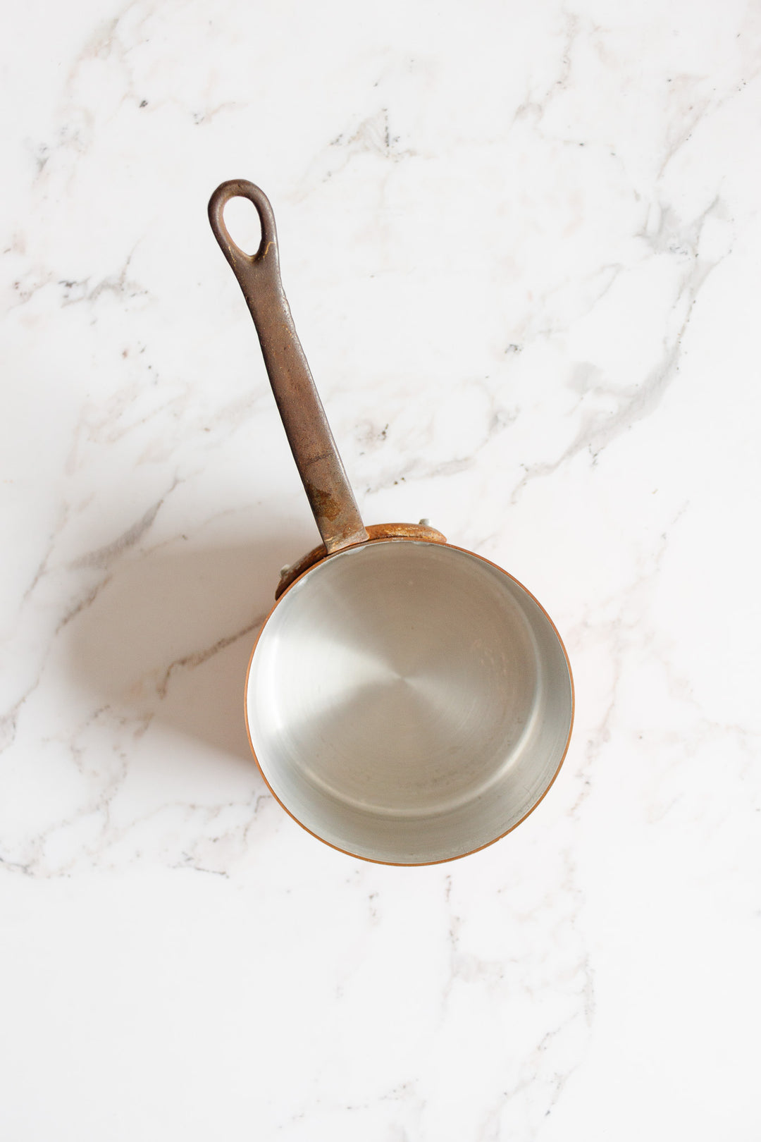 vintage French copper pots, graduated set of 5