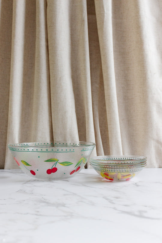 midcentury french "cerises" arcoroc serving bowl with fruit bowls