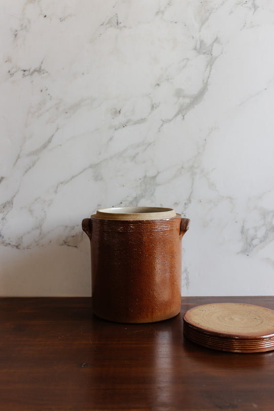 vintage french stoneware confit pot with lid
