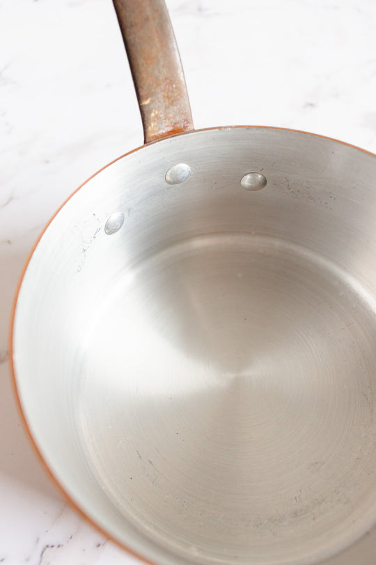 vintage French copper pots, graduated set of 5