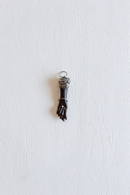 antique figa silver and wood amulet pendant