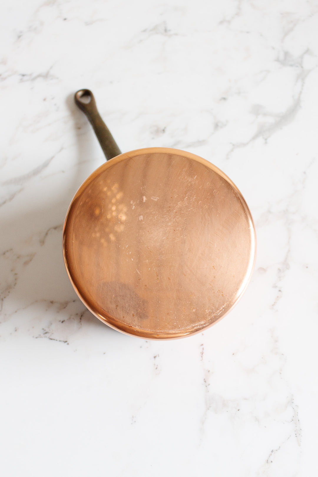 vintage French copper pots, graduated set of 5