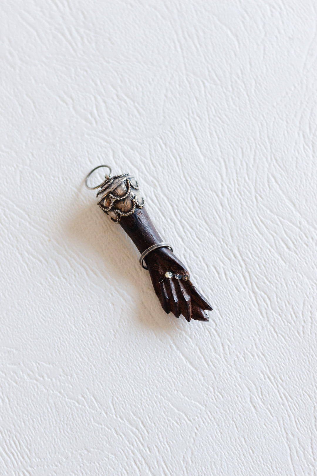 antique figa silver and wood amulet pendant
