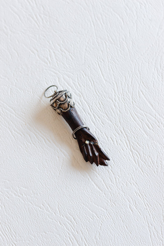 antique figa silver and wood amulet pendant