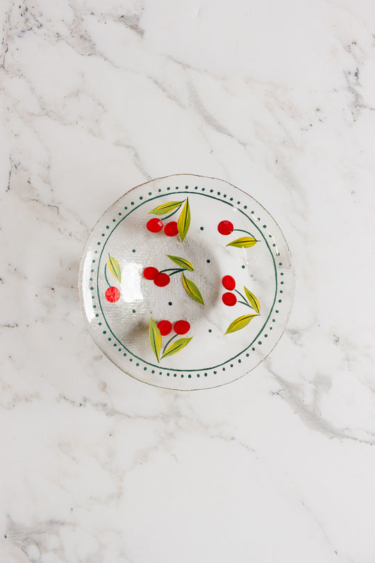 midcentury french "cerises" arcoroc serving bowl with fruit bowls