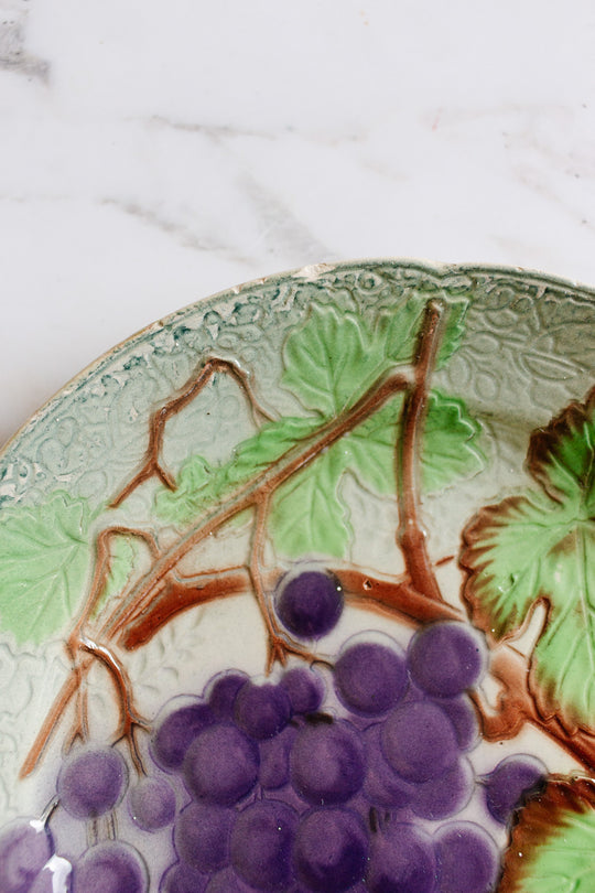 turn of the century french st. clement majolica fruit plates, set of 3