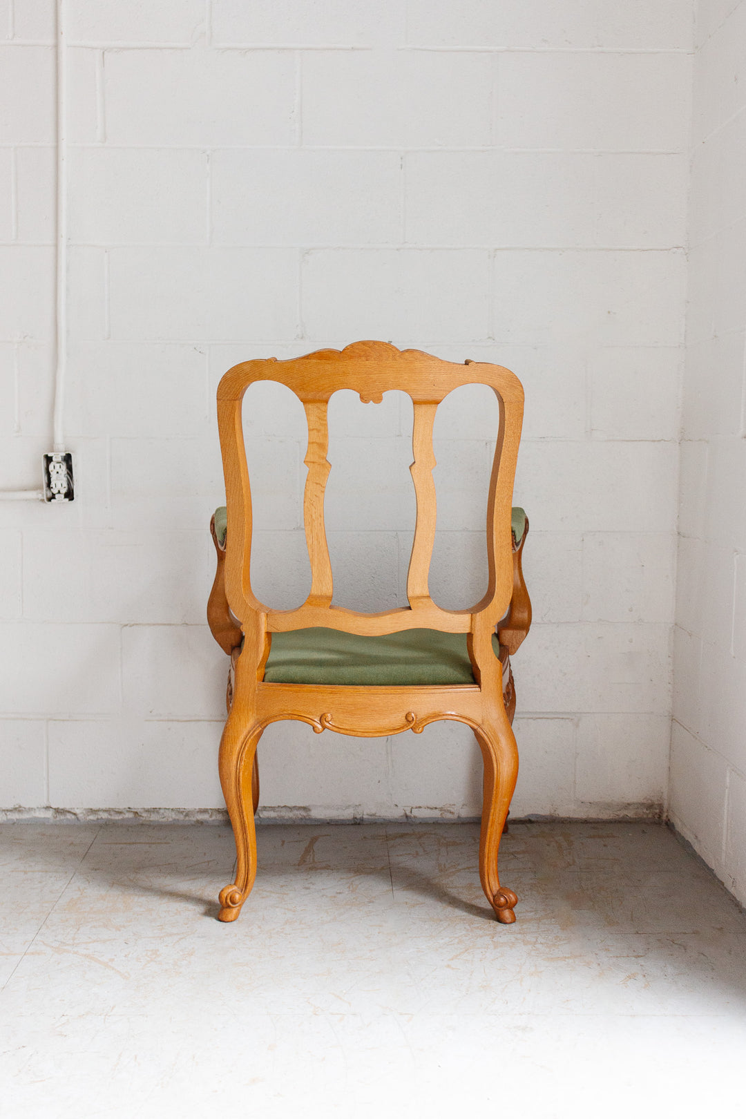 pair of 1950s Belgian Liégeoise rococo style carved oak armchairs