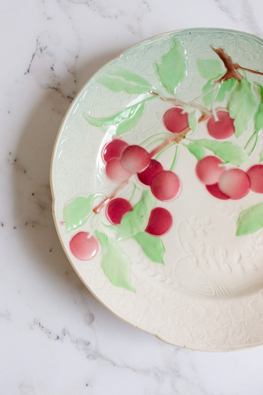 turn of the century french st. clement majolica fruit plates, set of 3